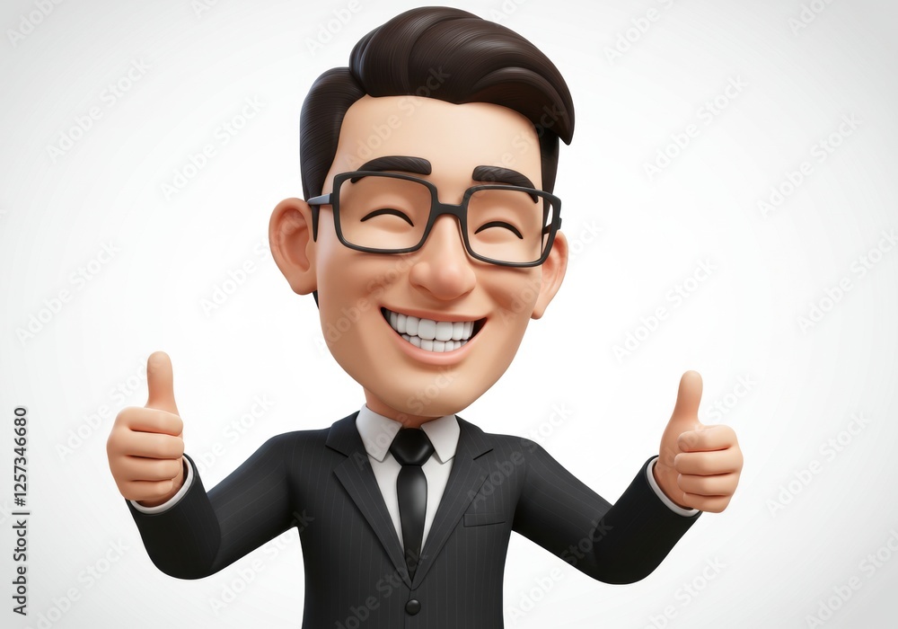 Smiling cartoon businessman with glasses giving thumbs up in suit and tie Smiling cartoon businessman with glasses giving thumbs up in suit and tie