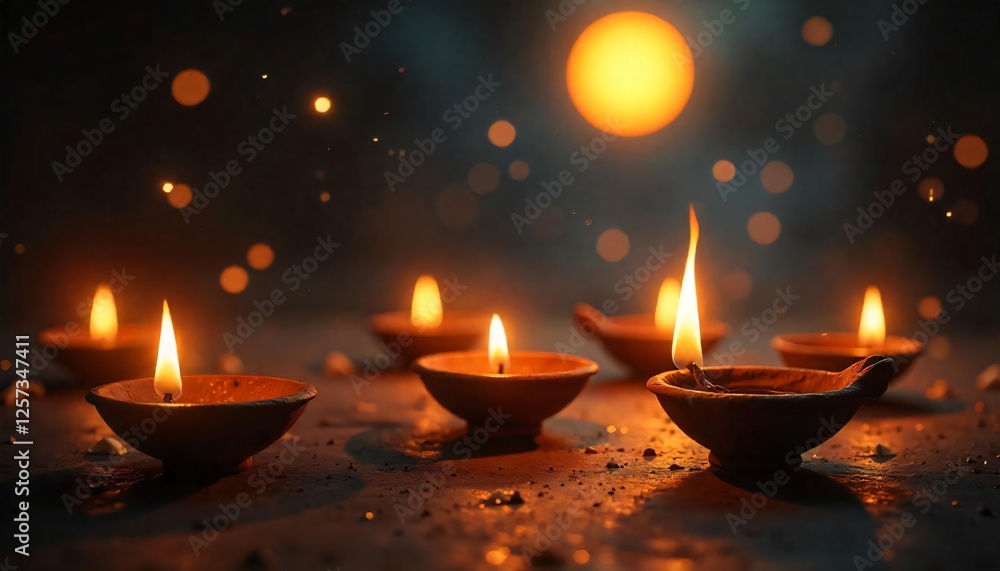 Illuminated Clay Diya Oil Lamps Festive Diwali Lights Warm Glow Spiritual Atmosphere Illuminated Clay Diya Oil Lamps Festive Diwali Lights Warm Glow Spiritual Atmosphere