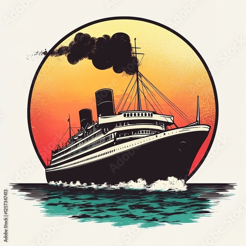 Wallpaper Mural Cruise ship in front of a vintage sunset Torontodigital.ca