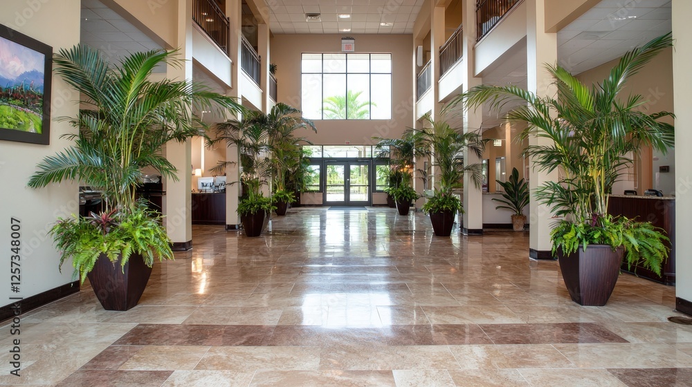 Fototapeta premium Modern Office Lobby with Lush Plants
