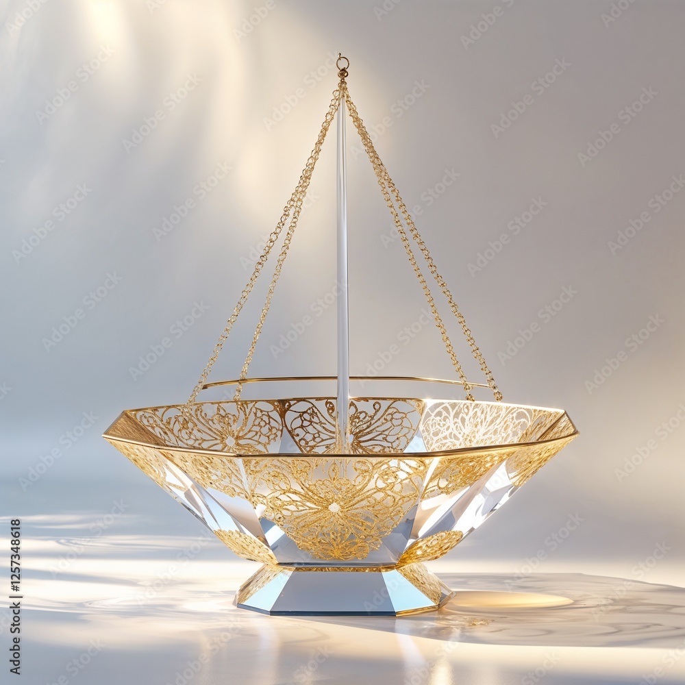 Obraz premium Elegant Gold And Crystal Centerpiece Candle Holder With Intricate Filigree Design On Soft Backgrounds Style Interior Decor Piece Table Dining Decor Candles Holder Modern Style Candle Holder