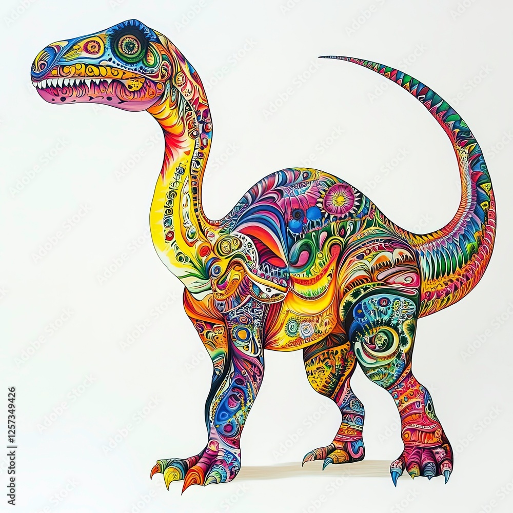 Obraz premium Colorful dinosaur illustration showcasing intricate patterns and designs in bright hues