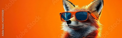 Orangefarbene Freifläche mit Fuchs der Sonnenbrille trägt Generative AI photo