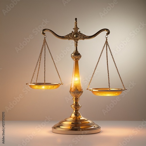 Elegant Golden Balance Scale with Illuminated Bowls on a Minimalistic Background with Focus on Detailed Ornate Design Elements and Artistic Perspective for Studio Lighting Effects and Bokeh Visuals