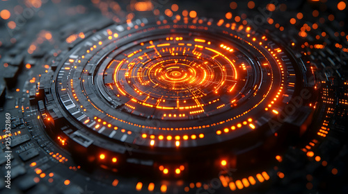 Wallpaper Mural 3D Illustration - Futuristic Technology, Circuit Board, Digital, Orange Glow, Sci-Fi, Abstract, Background, Data, Energy, Innovation Torontodigital.ca