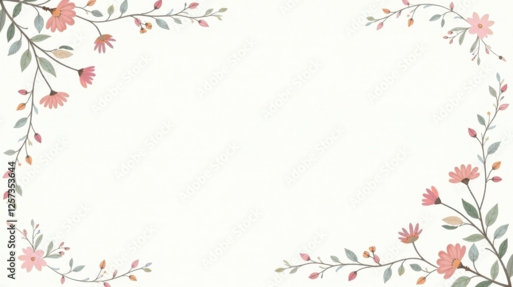 Elegant Floral Frame Design with Delicate Pastel Blossoms and Soft Greenery for Wedding Invitations or Romantic Announcements Elegant Floral Frame Design with Delicate Pastel Blossoms and Soft Greenery for Wedding Invitations or Romantic Announcements