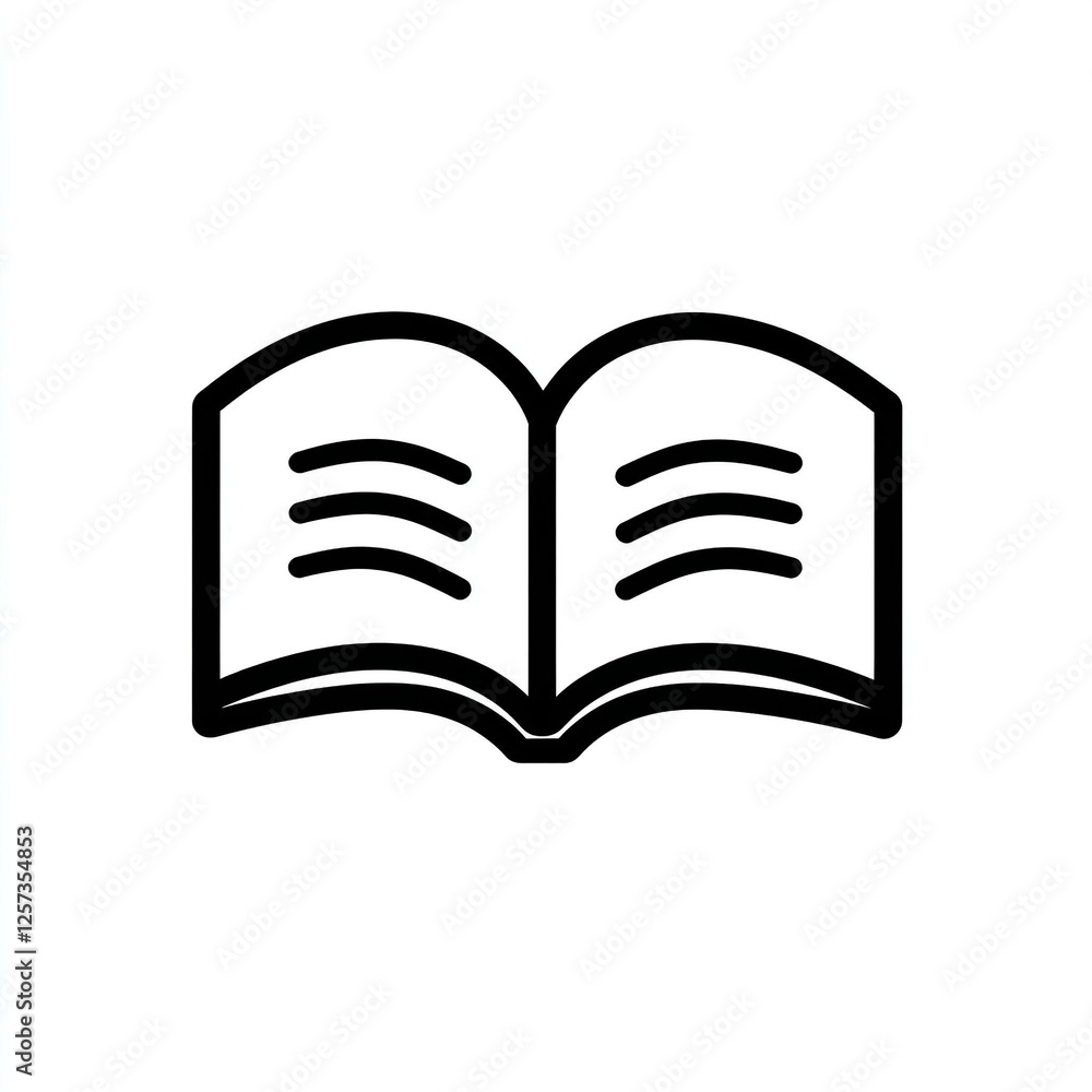 Simple black and white icon of an open book on a plain background Simple black and white icon of an open book on a plain background