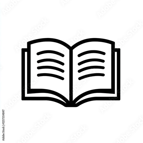 Simple black and white icon of an open book on a plain background