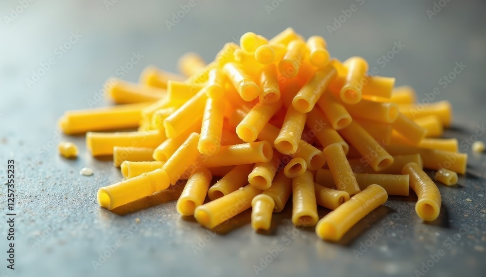 Scattered tubular pasta forming a small heap on a surface , cuisine, scattered Scattered tubular pasta forming a small heap on a surface , cuisine, scattered