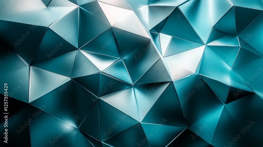 Obraz premium Abstract polygon background features metallic teal triangular geometric shapes