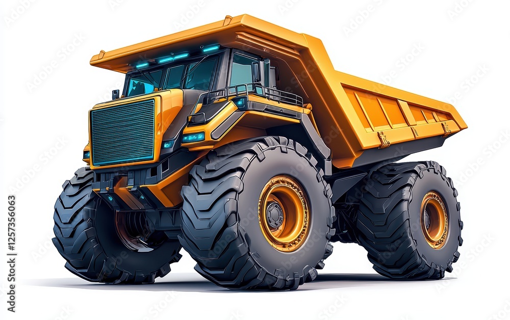 high-tech dump truck monster with eight oversized wheels and a futuristic design, isolated on white high-tech dump truck monster with eight oversized wheels and a futuristic design, isolated on white