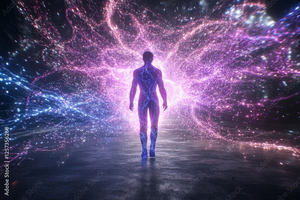 Fototapeta premium Humanoid Figure Emerging from a Cosmic Nebula: A Digital Art Piece
