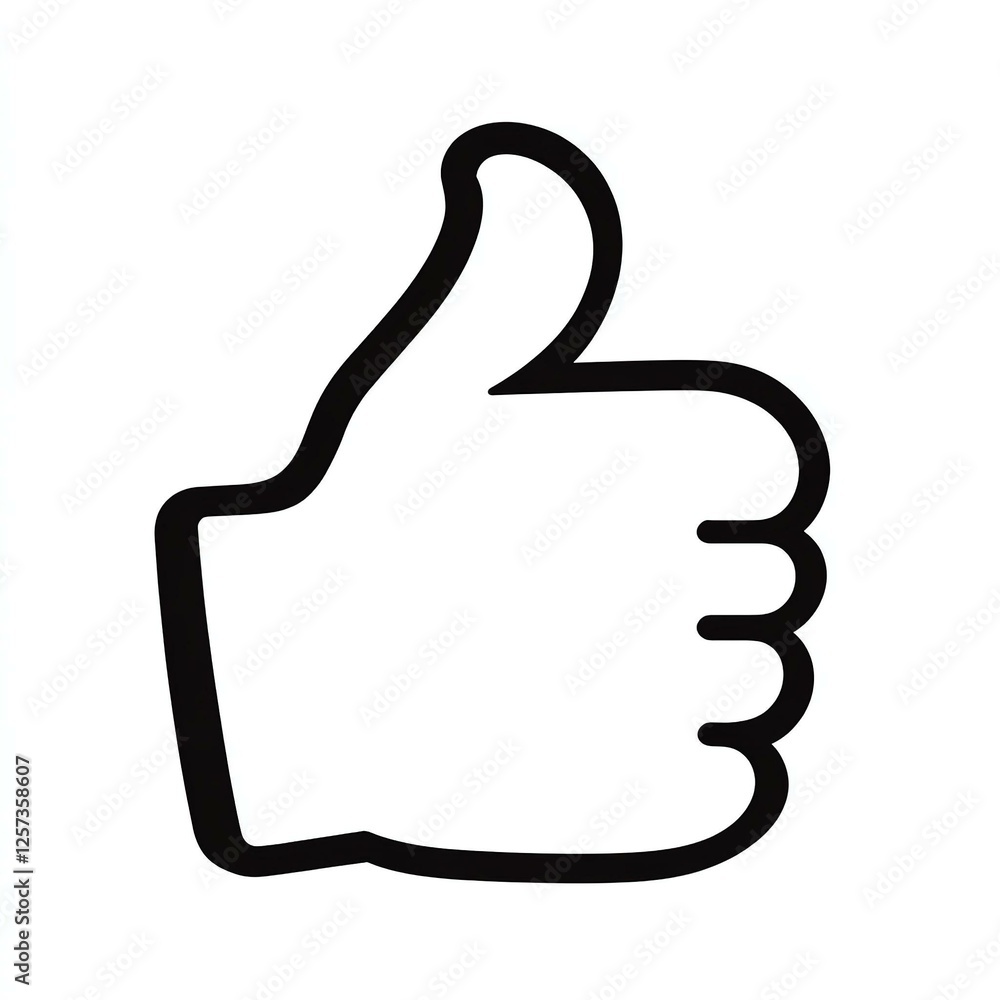 Black and white thumbs up icon representing approval or a positive response Black and white thumbs up icon representing approval or a positive response