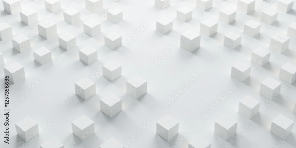 Abstract White Cubes Scattered on a Surface, Creating a Dynamic and Modern Composition Abstract White Cubes Scattered on a Surface, Creating a Dynamic and Modern Composition
