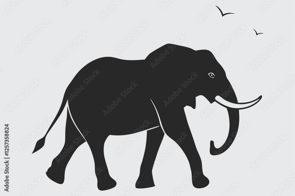 Fototapeta premium an elephant walking through the savanna.silhouette vector design art and illustration