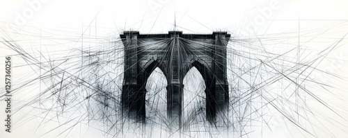 NYC bridge sketch, urban art, graphic design