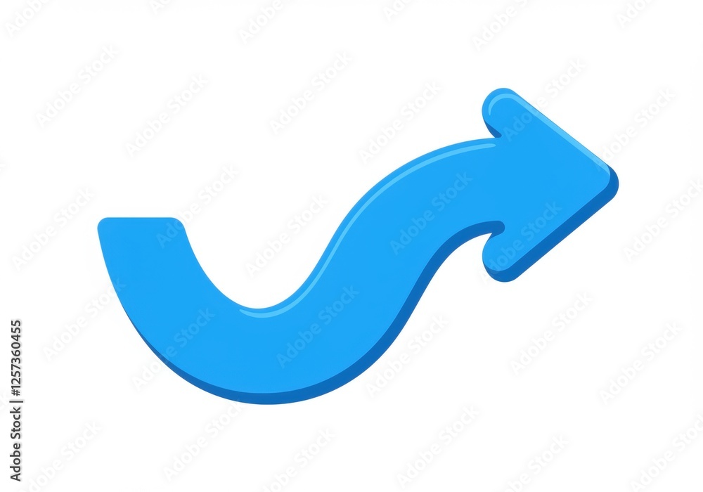 Curved blue arrow on white background for direction and navigation concepts Curved blue arrow on white background for direction and navigation concepts