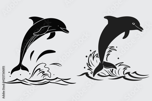 dolphin leaping from the ocean silhouette vector design art and illustration