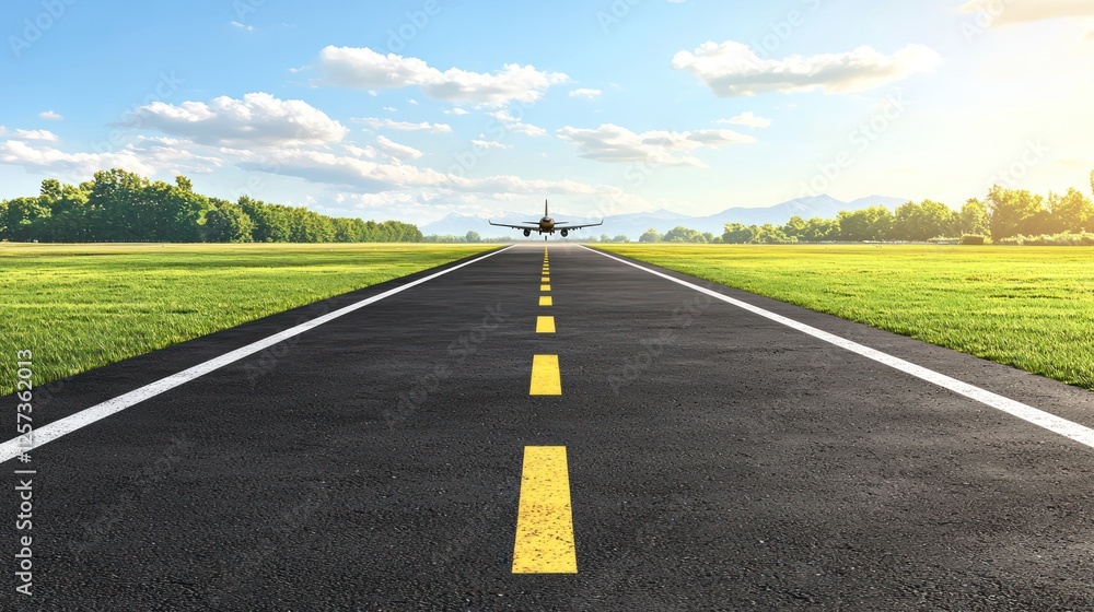 Fototapeta premium Airplane Landing on a Runway: Journey's End
