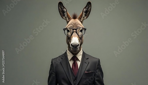 A Donkey in a Suit: Humorous Portrait of an Animal in Business Attire photo