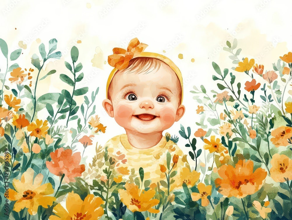 Brightening the scene, a baby with a joyful expression stands amidst vibrant flowers, capturing the essence of innocence and joy, and evoking warmth and love in nature's embrace. Brightening the scene, a baby with a joyful expression stands amidst vibrant flowers, capturing the essence of innocence and joy, and evoking warmth and love in nature's embrace.