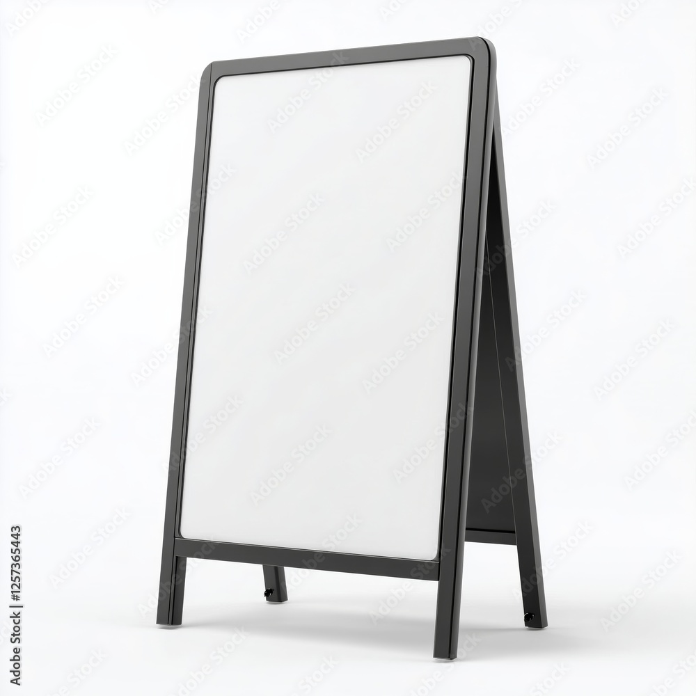 A blank white sandwich board street sign, standing vertically isolated on white background. Canvas mockup with copyspace for advertising or information display A blank white sandwich board street sign, standing vertically isolated on white background. Canvas mockup with copyspace for advertising or information display