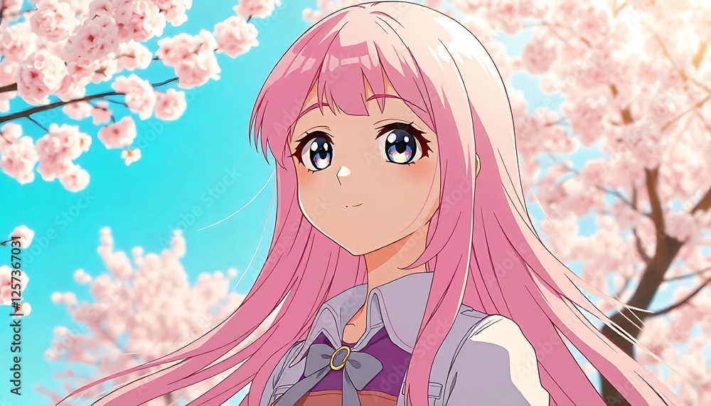 Anime Girl in Cherry Blossom Spring Anime Girl in Cherry Blossom Spring