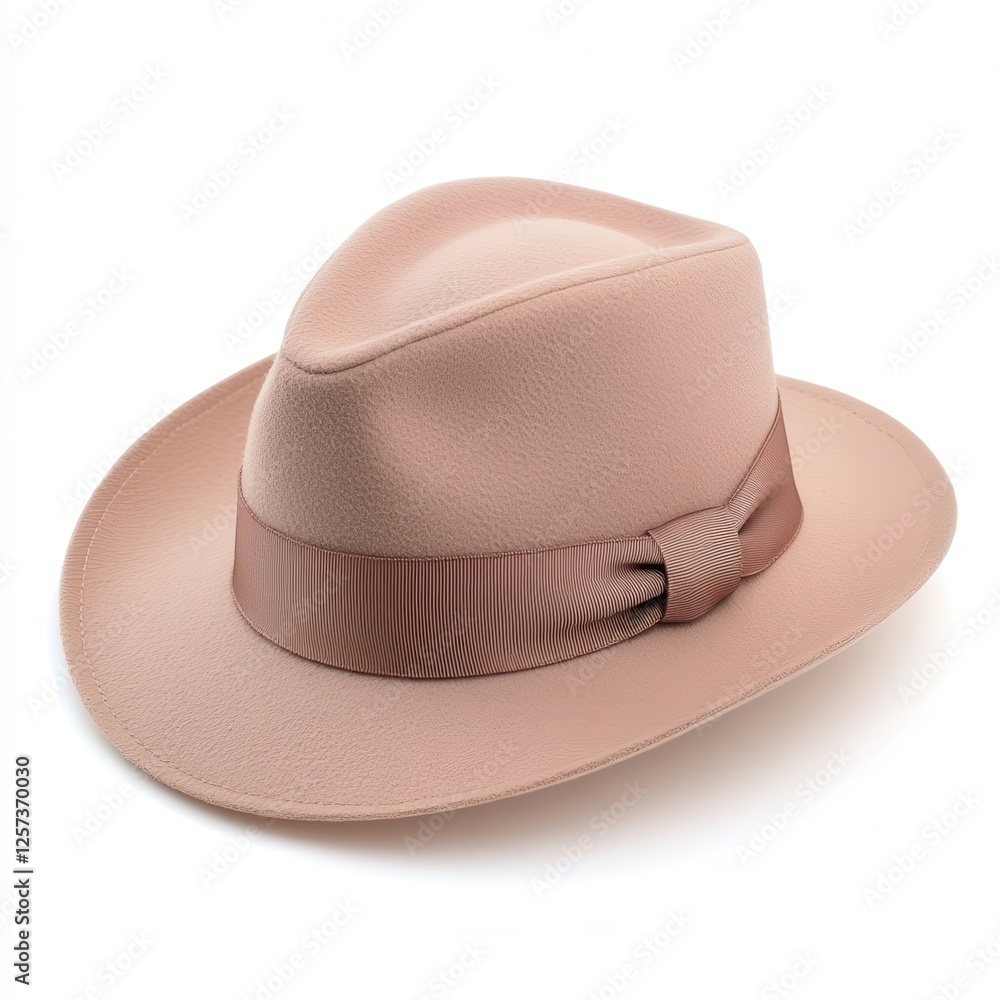 Beige fedora hat, studio shot, white background, fashion accessory Beige fedora hat, studio shot, white background, fashion accessory