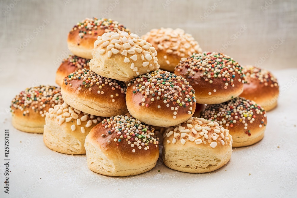 A stack of donuts with sprinkles on top A stack of donuts with sprinkles on top