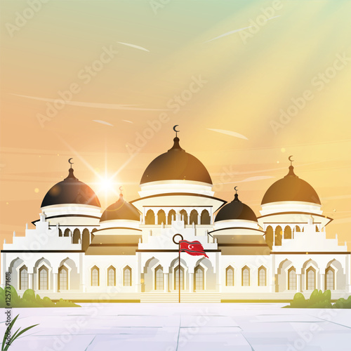 View of the Baiturrahman Mosque in Banda Aceh