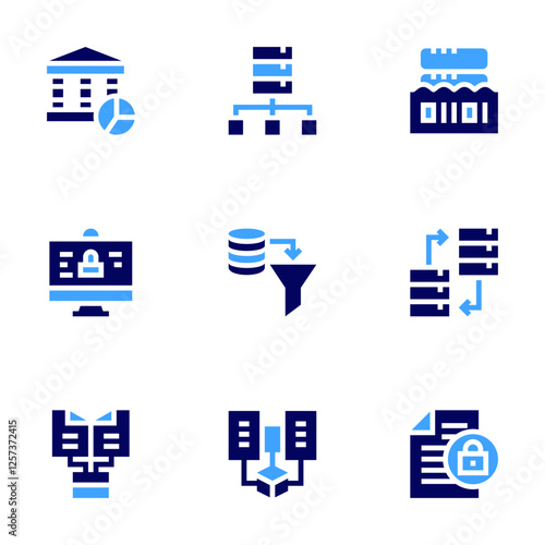 Data icon set. Bold style. Duotone colors. data exchange, data, data science, data mining, encrypted data, data collection, data security, data lake