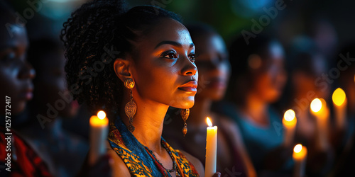 Participants gather for a peaceful candlelight vigil honoring victims of racial discrimination on International Day for the Elimination of Racial Discrimination. Banner