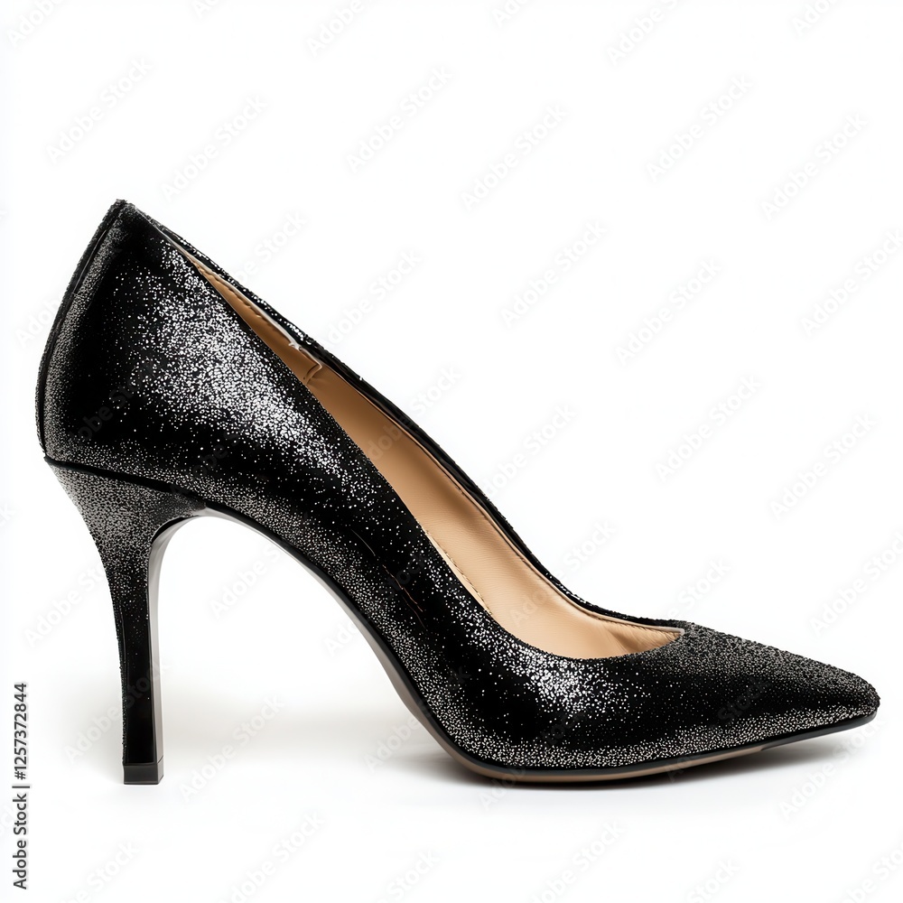 Obraz premium Black Glitter Heels Studio Shot White Background Fashion