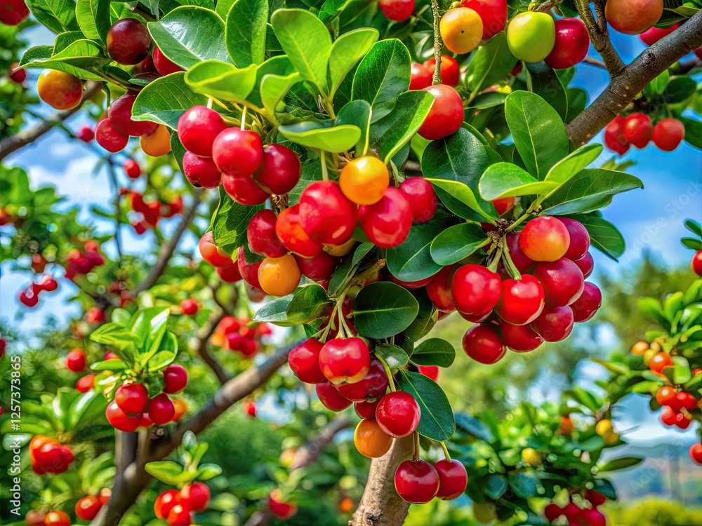 Obraz premium Stunning Barbados cherry blossoms paint the Central Thai landscape.