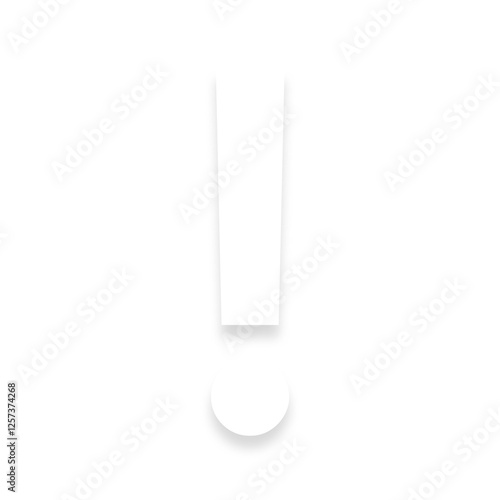 White ! exclamation mark with a soft shadow down on transparent background