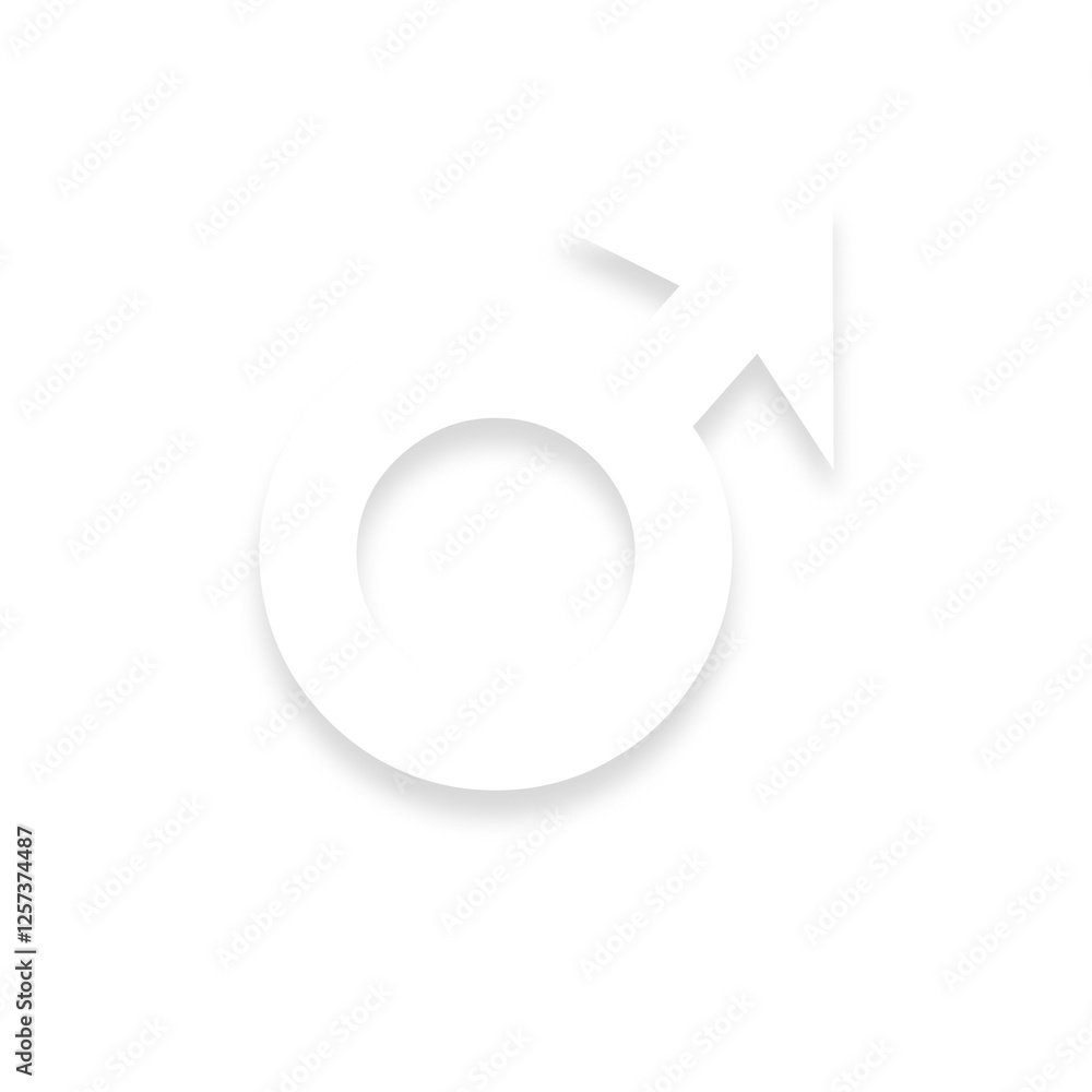 White ♂ male gender symbol with a soft shadow down on transparent background White ♂ male gender symbol with a soft shadow down on transparent background