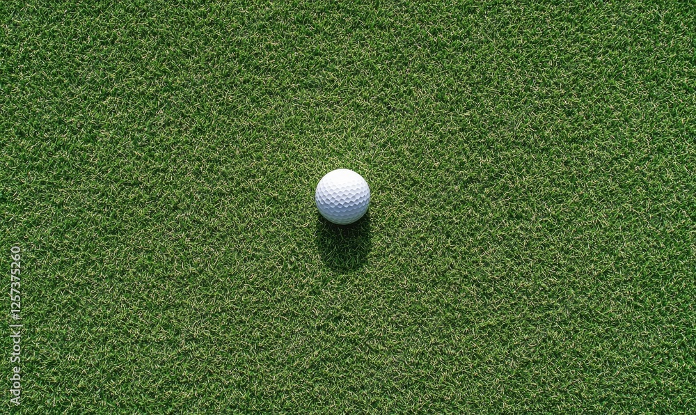 Golf ball on putting green, sunny day, outdoors, sports Golf ball on putting green, sunny day, outdoors, sports