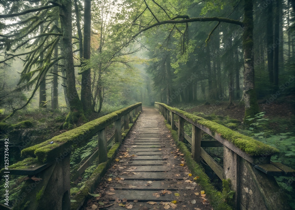 old wooden bridge in the middle of the forest old wooden bridge in the middle of the forest