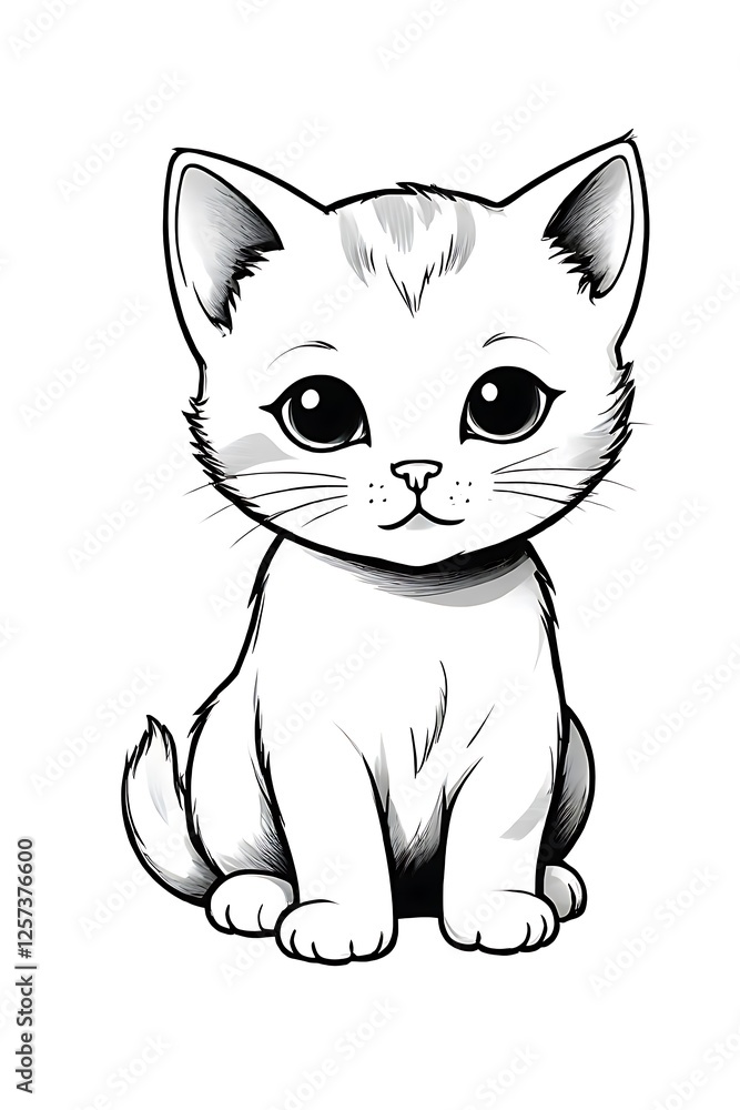 White cat is sitting on a white background. Children's. Coloring. Books. Vector. Illustration. White cat is sitting on a white background. Children's. Coloring. Books. Vector. Illustration.