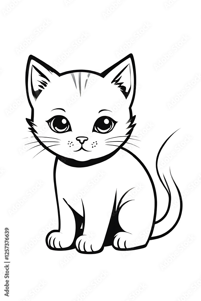 Cat is sitting on a white background. Children's. Coloring. Books. Vector. Illustration. Cat is sitting on a white background. Children's. Coloring. Books. Vector. Illustration.