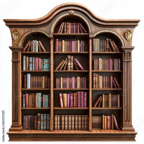 Wallpaper Mural Elegant wooden bookshelf filled with antique books in a richly detailed library setting with ornate design elements Torontodigital.ca