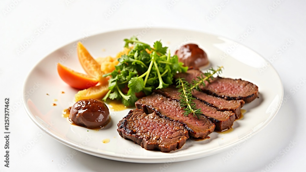Gourmet Seared Beef Filet with Roasted Vegetables and Sauce Gourmet Seared Beef Filet with Roasted Vegetables and Sauce
