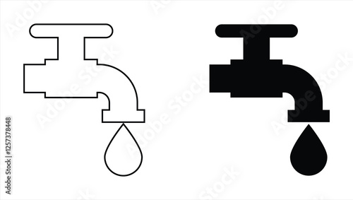 water faucet, water tap with water droplets icon vector