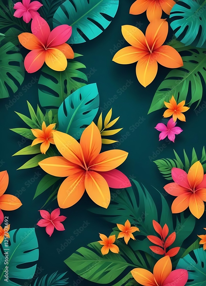 Fototapeta premium Colorful flower pattern with many different colored flowers