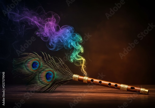 Mystical Peacock Feather Flute with Colorful Smoke