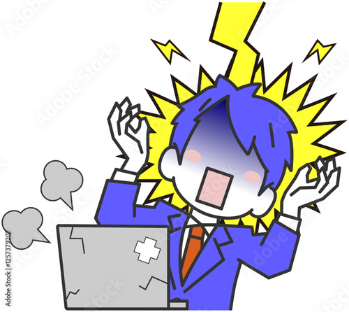 パソコントラブルでショックのあまり仰天する男性社員