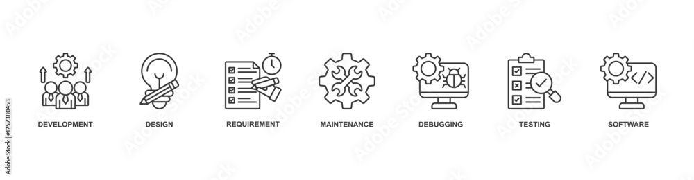 Agile banner web icon sheet vector illustration concept with icon of development, design, requirement, maintenance, debugging, testing, software Agile banner web icon sheet vector illustration concept with icon of development, design, requirement, maintenance, debugging, testing, software