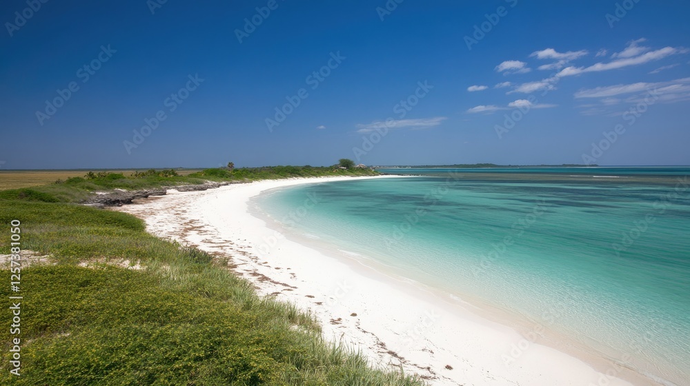 A lush coastal jungle meeting a pristine white sand beach with blue waters A lush coastal jungle meeting a pristine white sand beach with blue waters