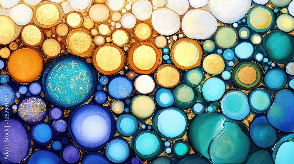 Colorful Abstract Background with Circles in Vibrant Tones of Blue, Yellow, and Turquoise Colorful Abstract Background with Circles in Vibrant Tones of Blue, Yellow, and Turquoise