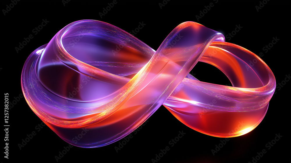 Modern abstract background with swirling light trails forming colorful infinity symbol on a dark background Modern abstract background with swirling light trails forming colorful infinity symbol on a dark background